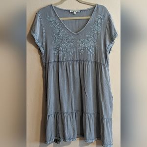 Solitaire Peasant, Baby Doll, Embroidered Short Sleeve, Summer Dress, Size Large